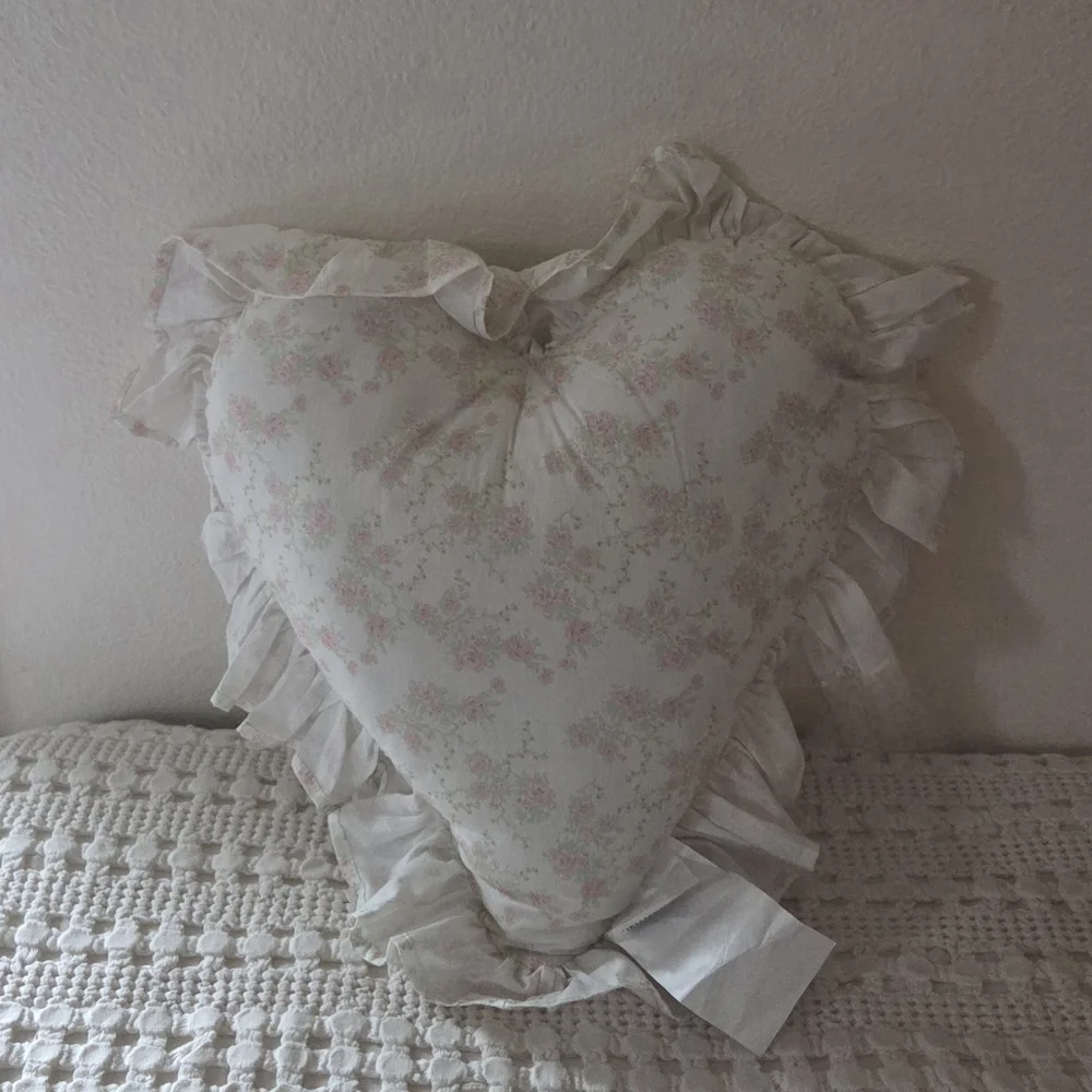 Stylehouse Anti Social Club Pink Floral Embroidered Ruffled Heart Pillow